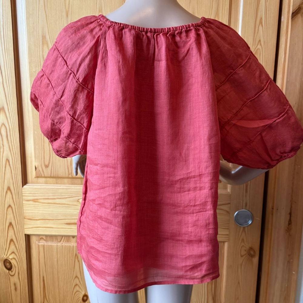 J Crew Puff Sleeve Top Blouse Ramie Fabric SP 2025 Size L Red Sand - Picture 8 of 16